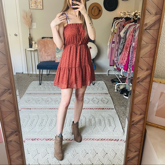 Liberty Love Burnt Orange Floral Ruffle Mini Dress - Picture 9 of 10